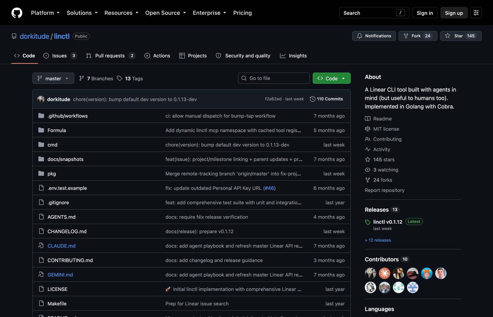 The linctl repository on GitHub