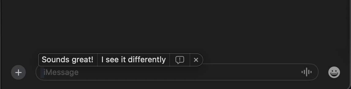 Screenshoot of auto-suggested replies in macOS Messages app