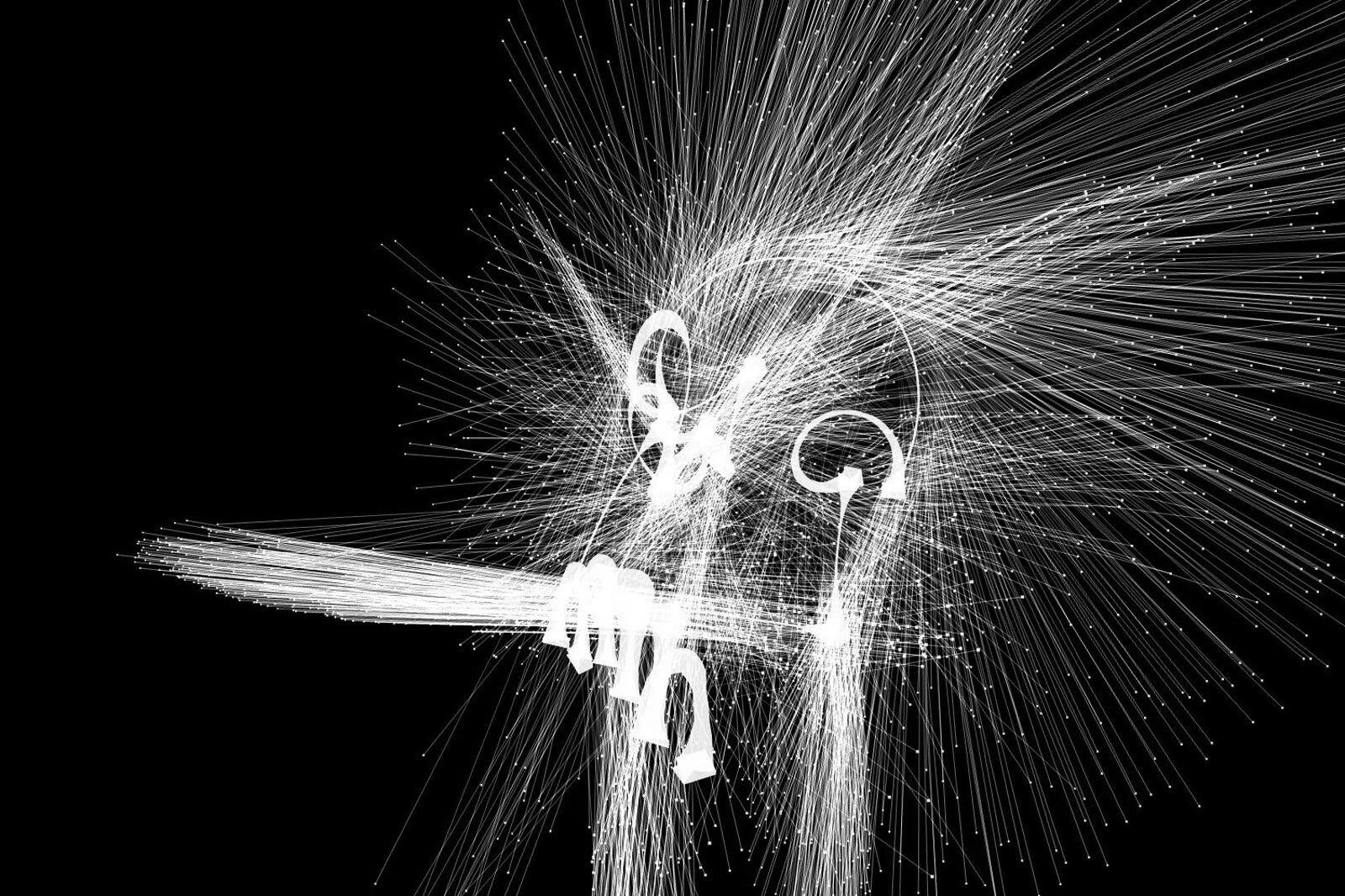Katsu's skull tag as a white 3D ribbon on black, with dust trails spraying out from the pen