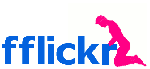 The fflickr logo: blue lowercase letters with a pink figure kneeling on the final r