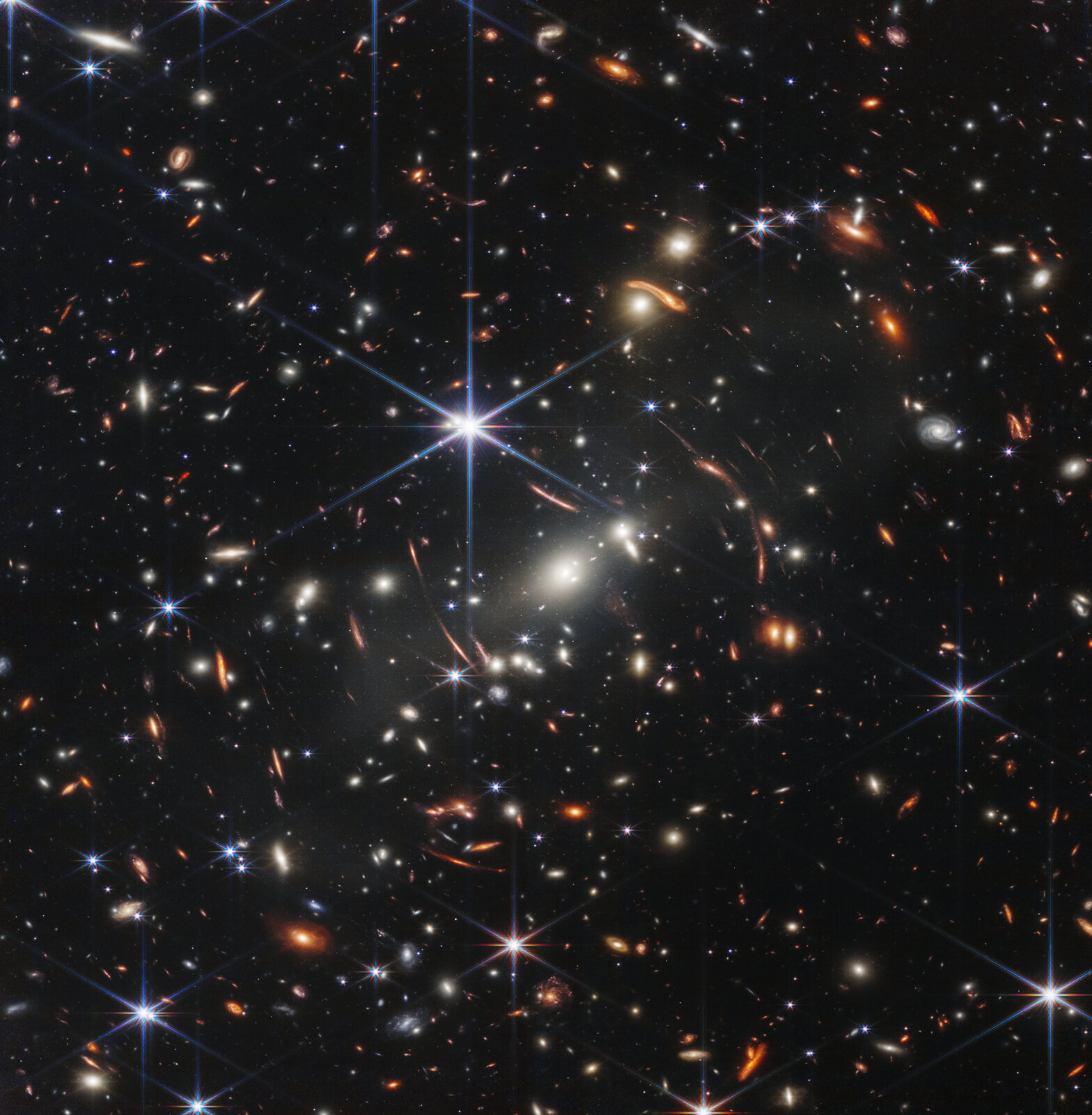 Webb's First Deep Field: galaxy cluster SMACS 0723, thousands of galaxies with stretched arcs of gravitationally lensed light