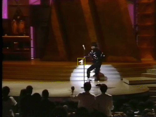 Michael Jackson performing Billie Jean at Motown 25, with a yellow box following his white glove from frame to frame