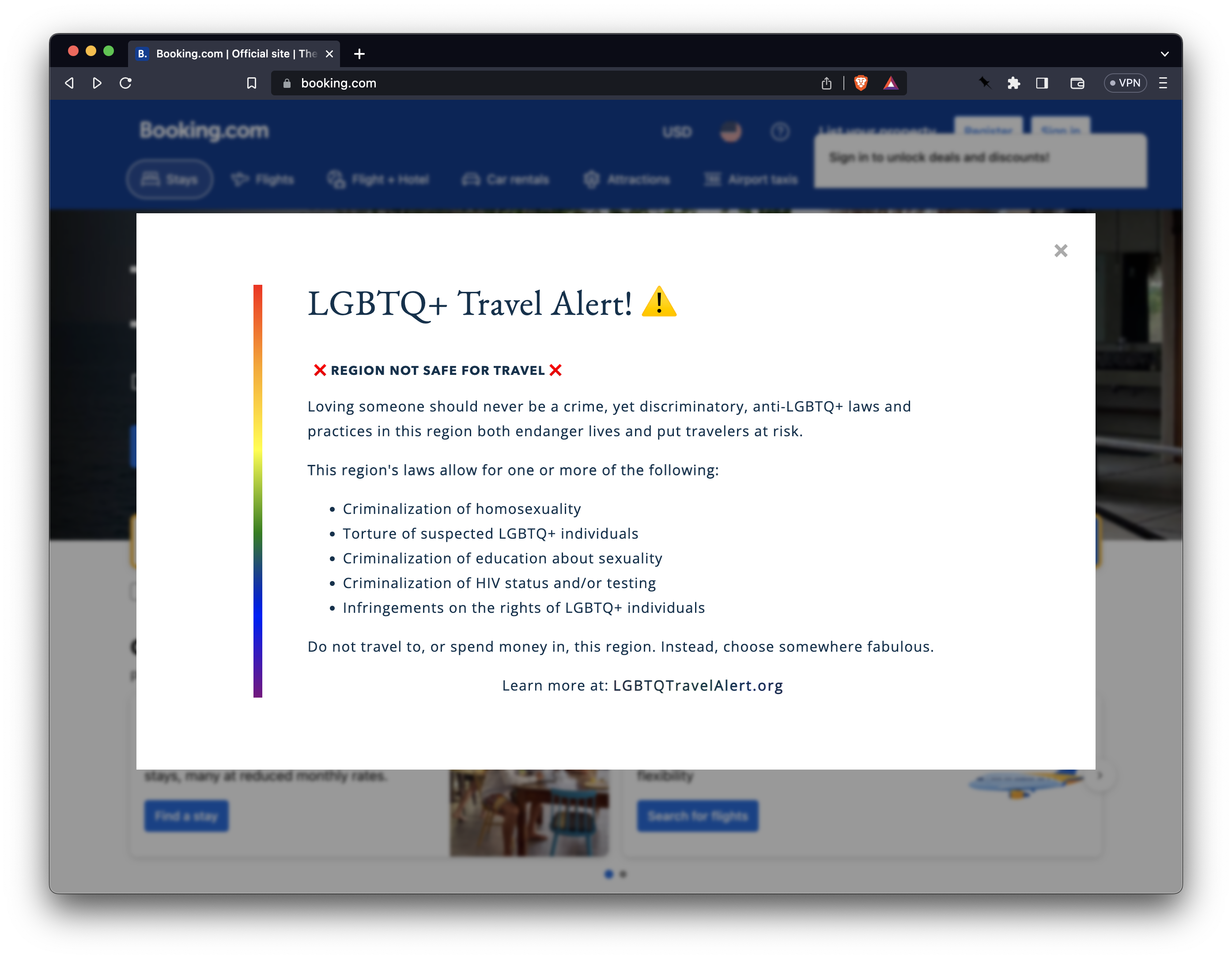 LGBTQ+ Travel Alert screenshot