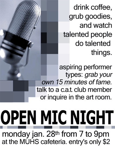 Open Mic Night flyer - January 28